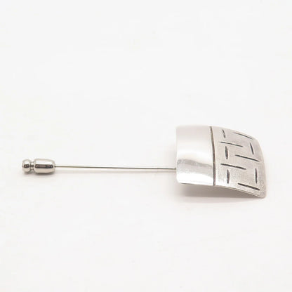 925 Sterling Silver Vintage Israel Textured Square Lapel Pin
