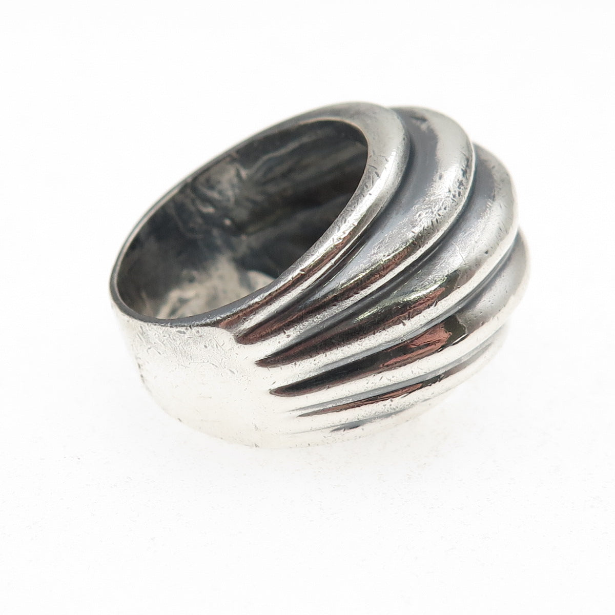 925 Sterling Silver Vintage Mexico Modernist Ribbed Oxidized Ring Size 8.5