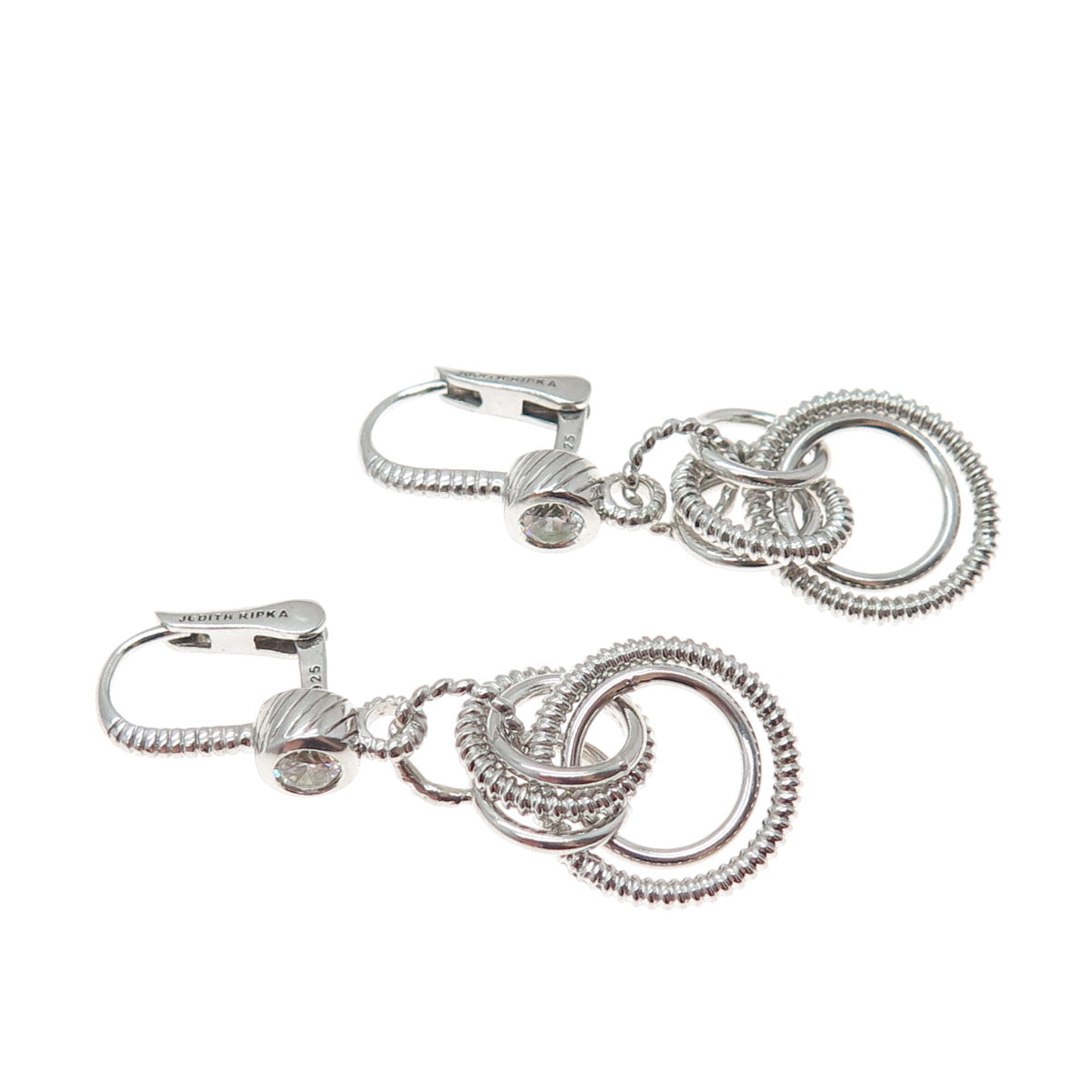 JUDITH RIPKA 925 Sterling Silver Round-Cut C Z Multi-Circle Dangle Earrings