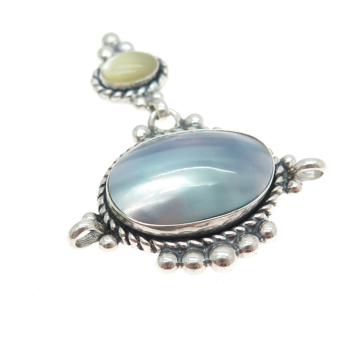 QUOC TURQUOICE 925 Sterling Silver Vintage Mother-of-Pearl & Gray Pearl Pendant