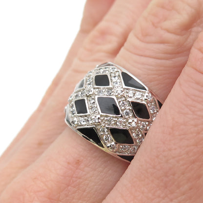 925 Sterling Silver Black Enamel Round-Cut C Z Ring Size 7.25
