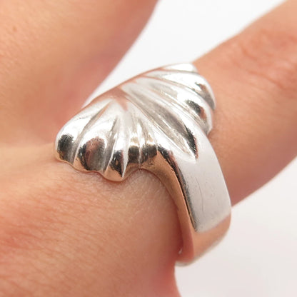 925 Sterling Silver Vintage Mexico Ribbed Shell Ring Size 7.25