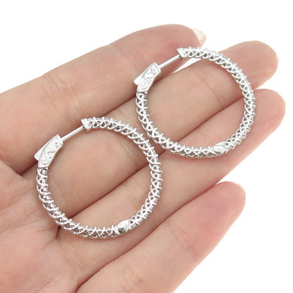 925 Sterling Silver Round-Cut Shaped C Z Hoop Earrings