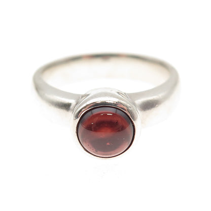 925 Sterling Silver Vintage Real Red Garnet Modernist Ring Size 8