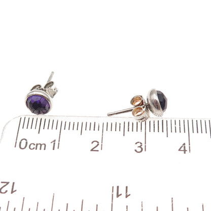 Pandora 925 Sterling Silver Real Amethyst February Birthday Blooms Stud Earrings