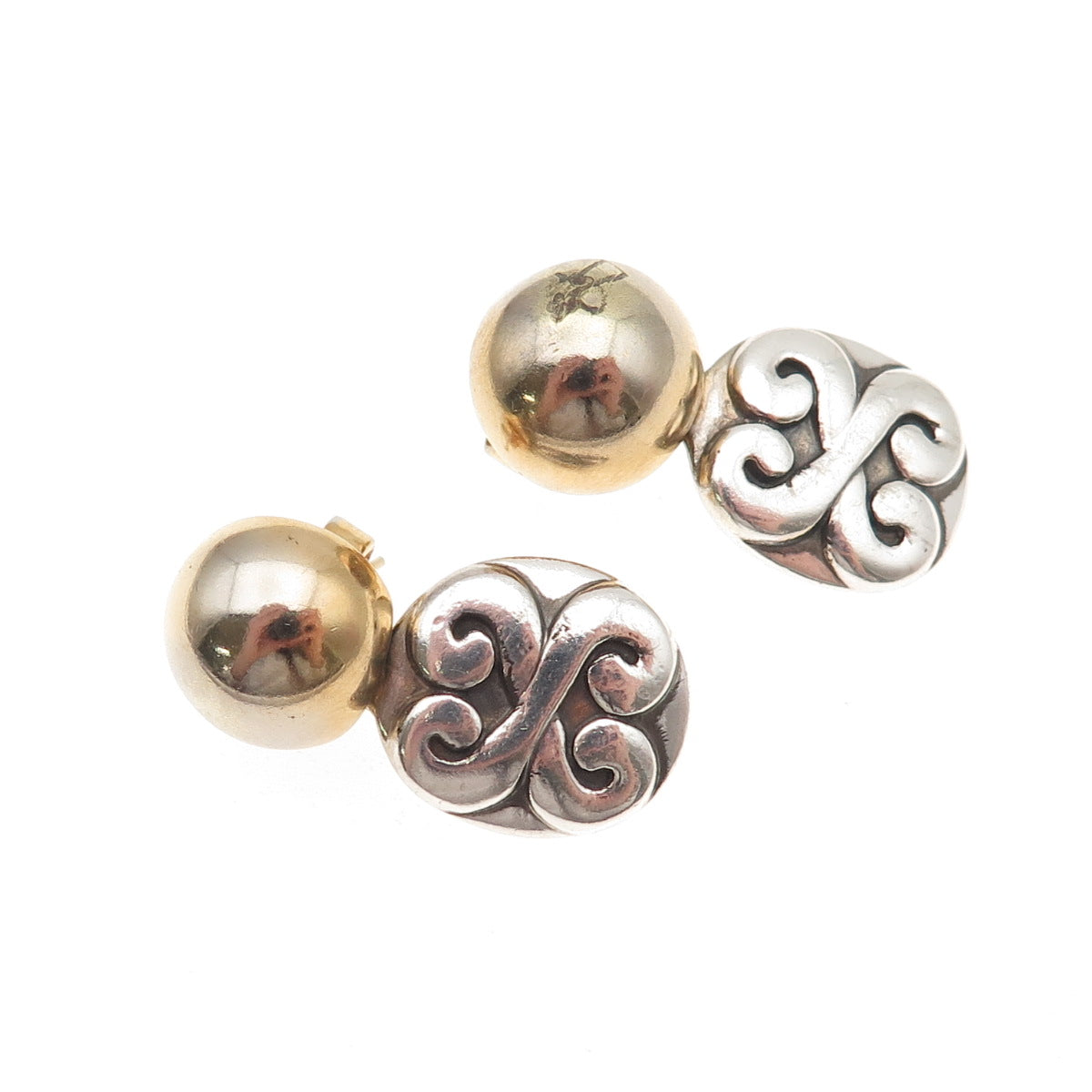 Vaubel 925 Sterling Silver 2-Tone Vintage 1999 Modernist Floral Dangle Earrings