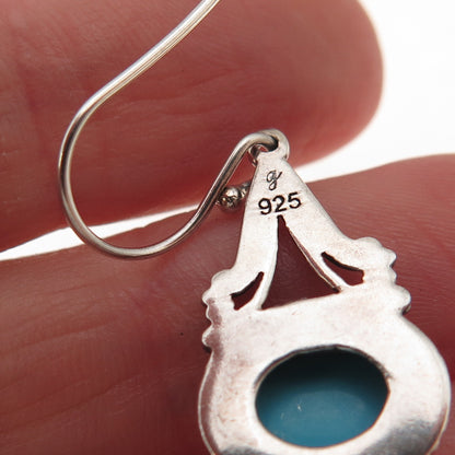 Samuel Benham 925 Sterling Silver Vintage Real Turquoise Dangle Earrings