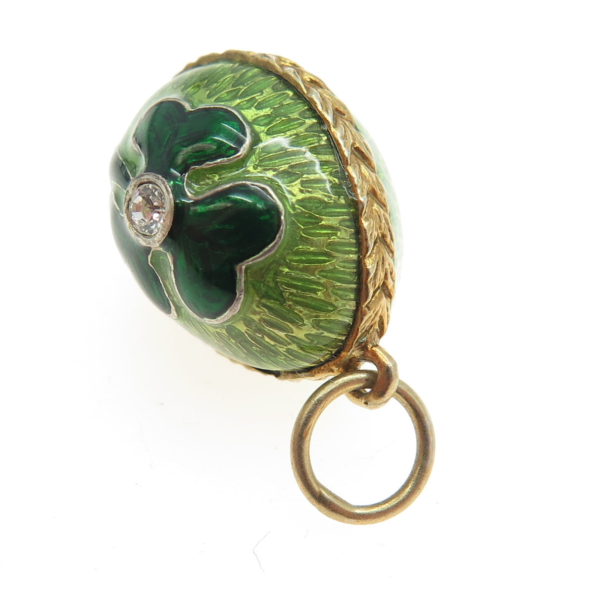 RAFKA Retired Sterling Silver Vermeil Enamel Rhinestone Clover Egg Charm Pendant