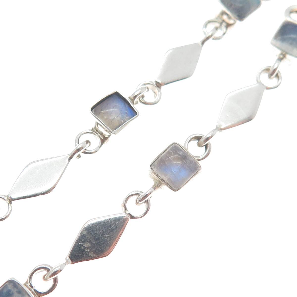 DOUG PAULUS Sterling Silver Vintage Real Moonstone Geometric Link Bracelet 7"