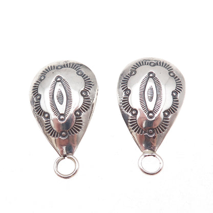 Old Pawn 925 Sterling Silver Vintage Concho Teardrop Tribal Jacket Earrings