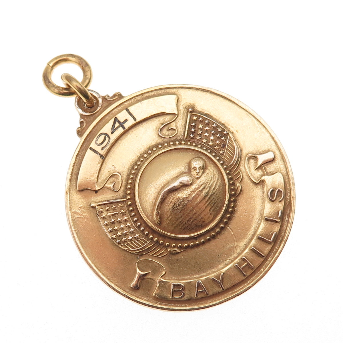 1/20 10K Gold Filled Antique WWII 1941 Bay Hills Swimming Medal Charm Pendant