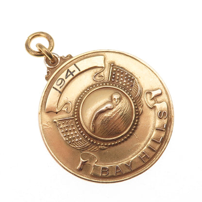 1/20 10K Gold Filled Antique WWII 1941 Bay Hills Swimming Medal Charm Pendant