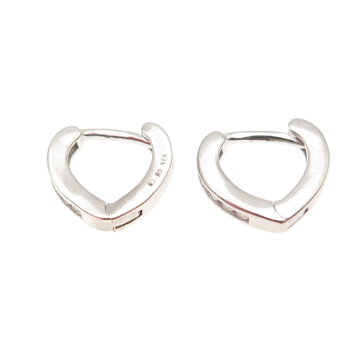 925 Sterling Silver Round-Cut C Z Heart Hoop Earrings
