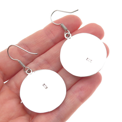 925 Sterling Silver Vintage Modernist Floral Hammered Dangle Earrings