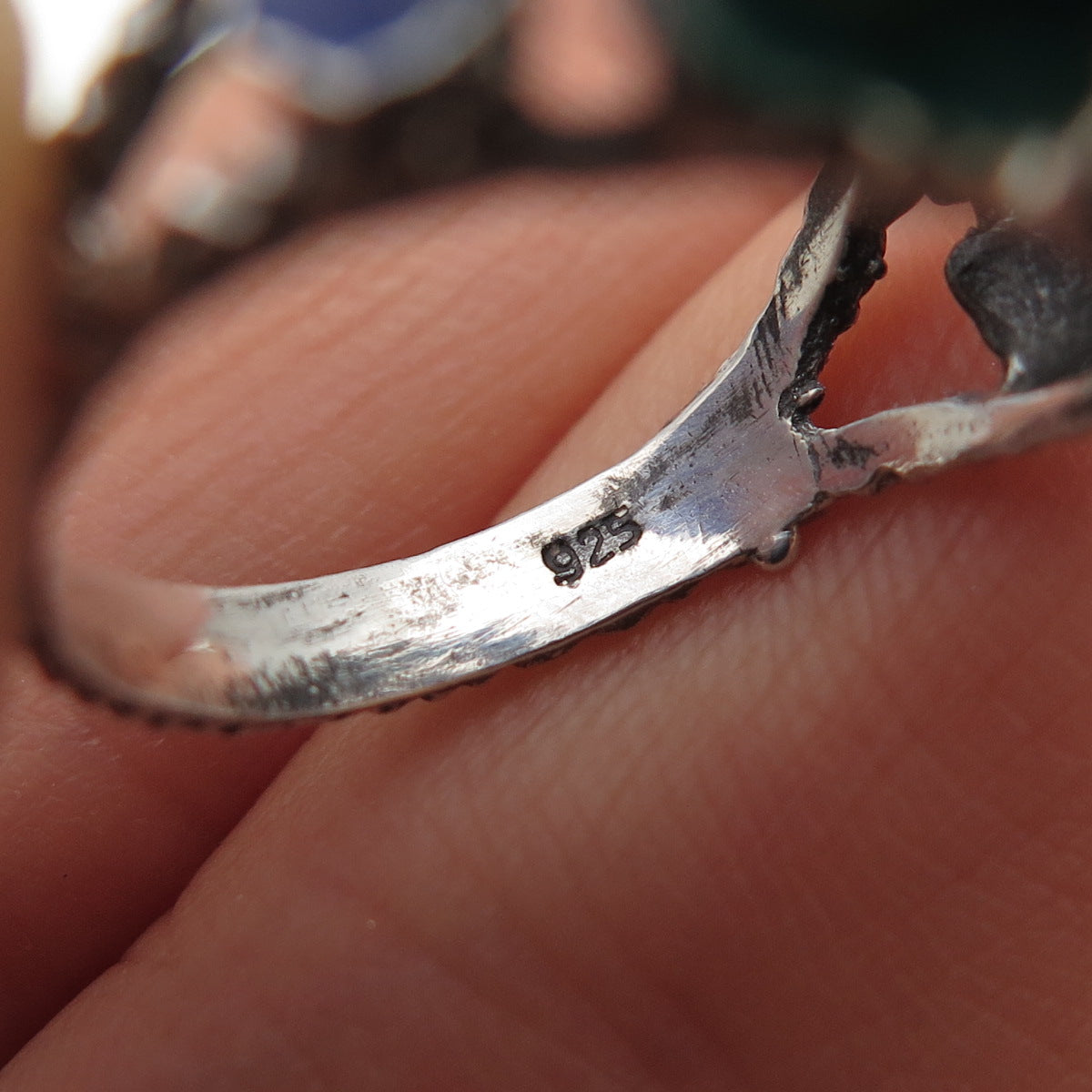 925 Sterling Silver Vintage Enamel Modernist Oxidized Ring Size 6