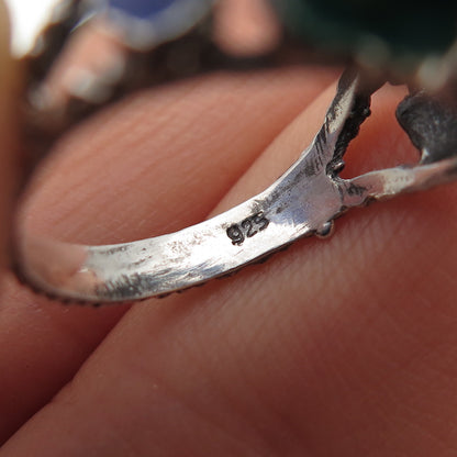 925 Sterling Silver Vintage Enamel Modernist Oxidized Ring Size 6