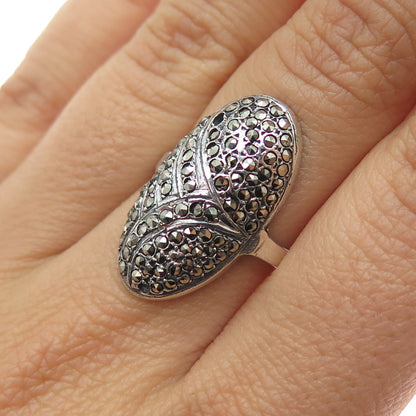 925 Sterling Silver Antique Art Deco Marcasite Ring Size 7 (missing 1 stone)