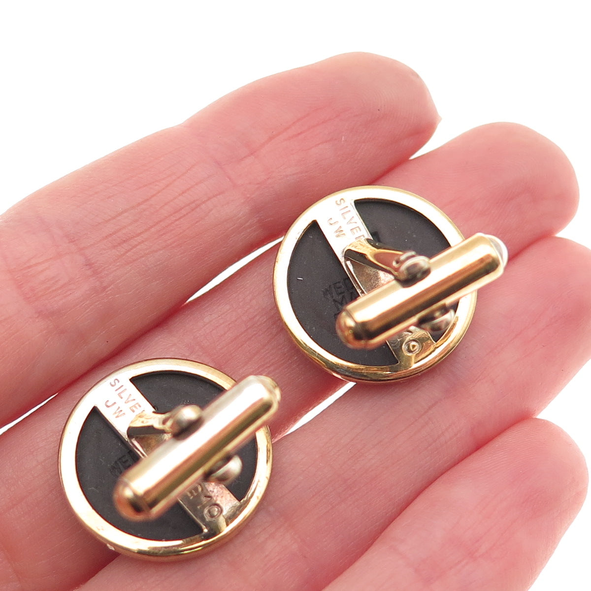 Wedgwood 925 Sterling Gold Plated Vintage Black Jasperware Lion Cufflinks G10