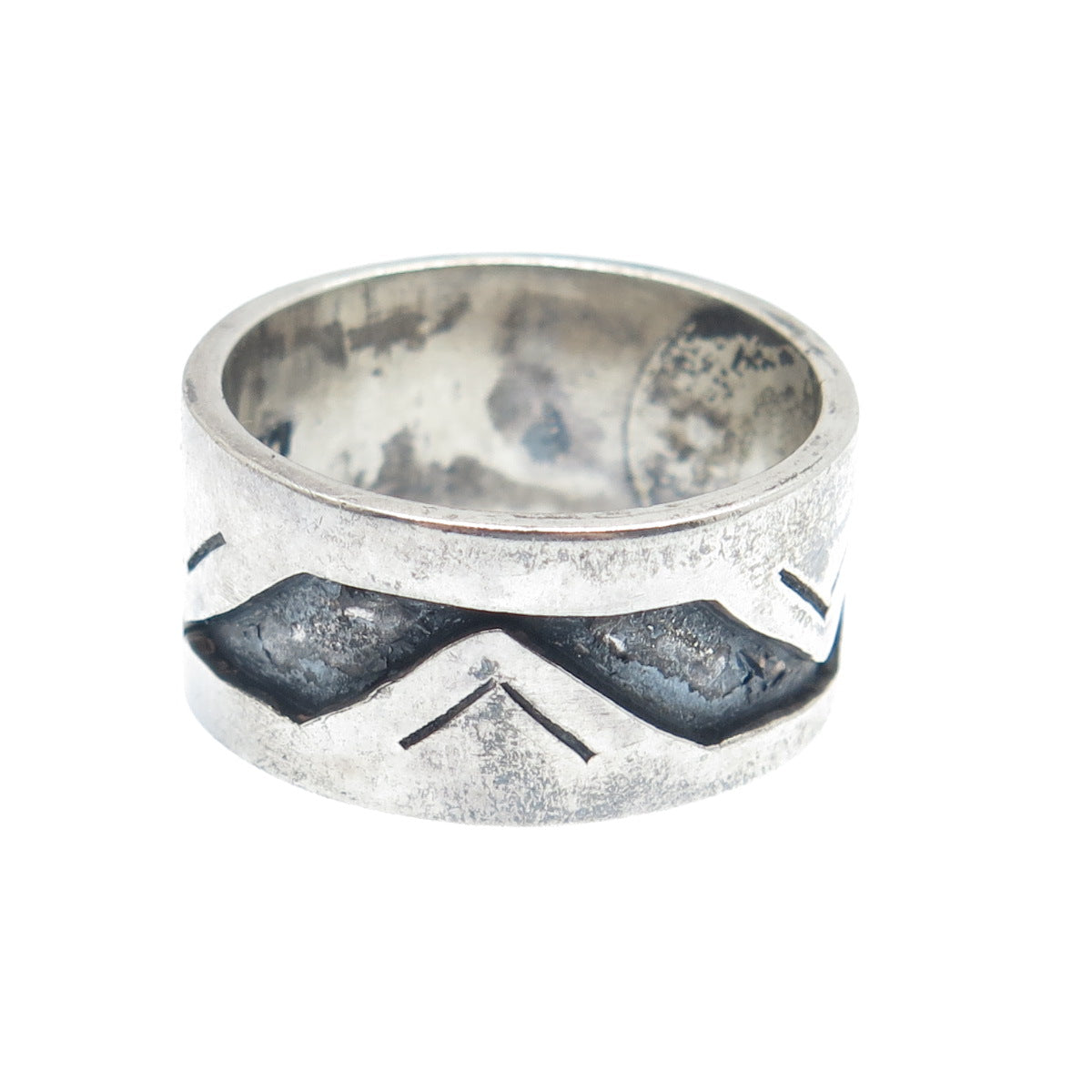 925 Sterling Silver Vintage Mexico Zig Zag Oxidized Band Ring Size 10.25