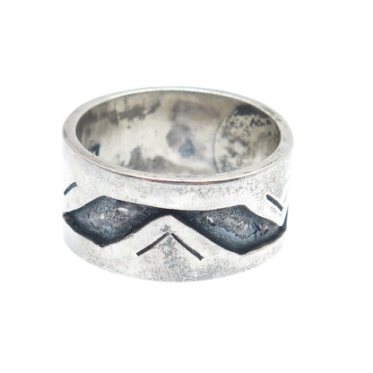 925 Sterling Silver Vintage Mexico Zig Zag Oxidized Band Ring Size 10.25