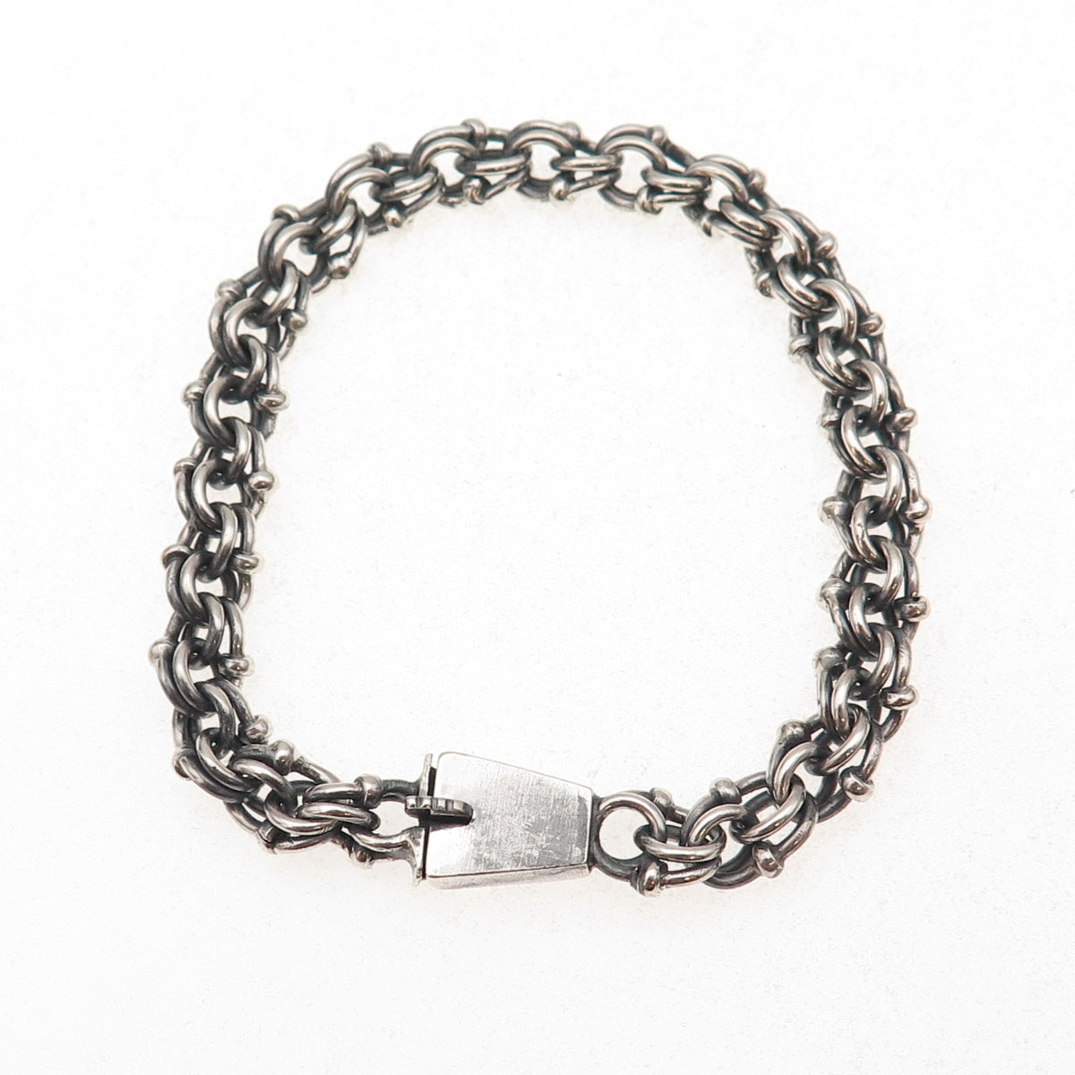 925 Sterling Silver Vintage Oxidized Double Bismark Link Bracelet 6.25"