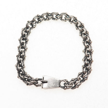 925 Sterling Silver Vintage Oxidized Double Bismark Link Bracelet 6.25"