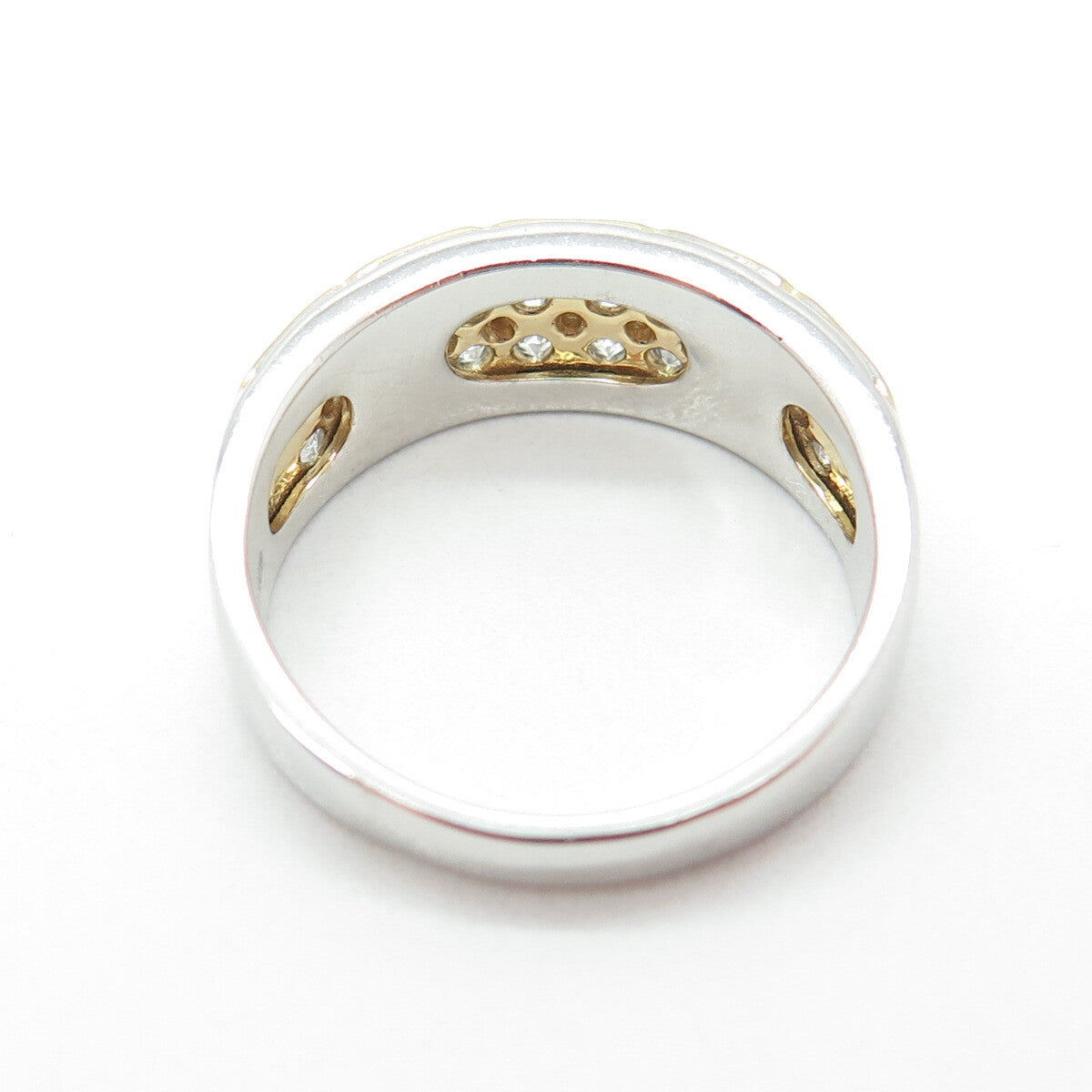 925 Sterling Silver 2-Tone Round-Cut C Z Modernist Ring Size 10.25