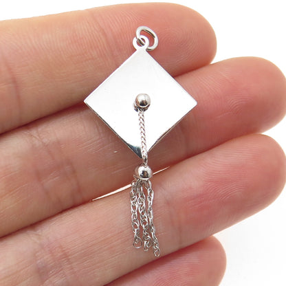 925 Sterling Silver Vintage Graduation Academic Cap 3D Charm Pendant