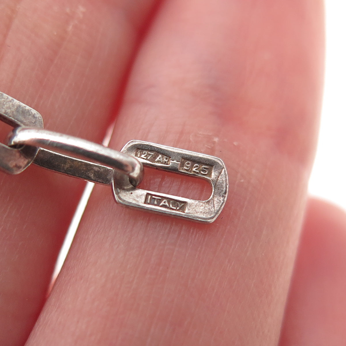 925 Sterling Silver Vintage Italy Oval & Blade Chain Necklace 32" (missing lock)