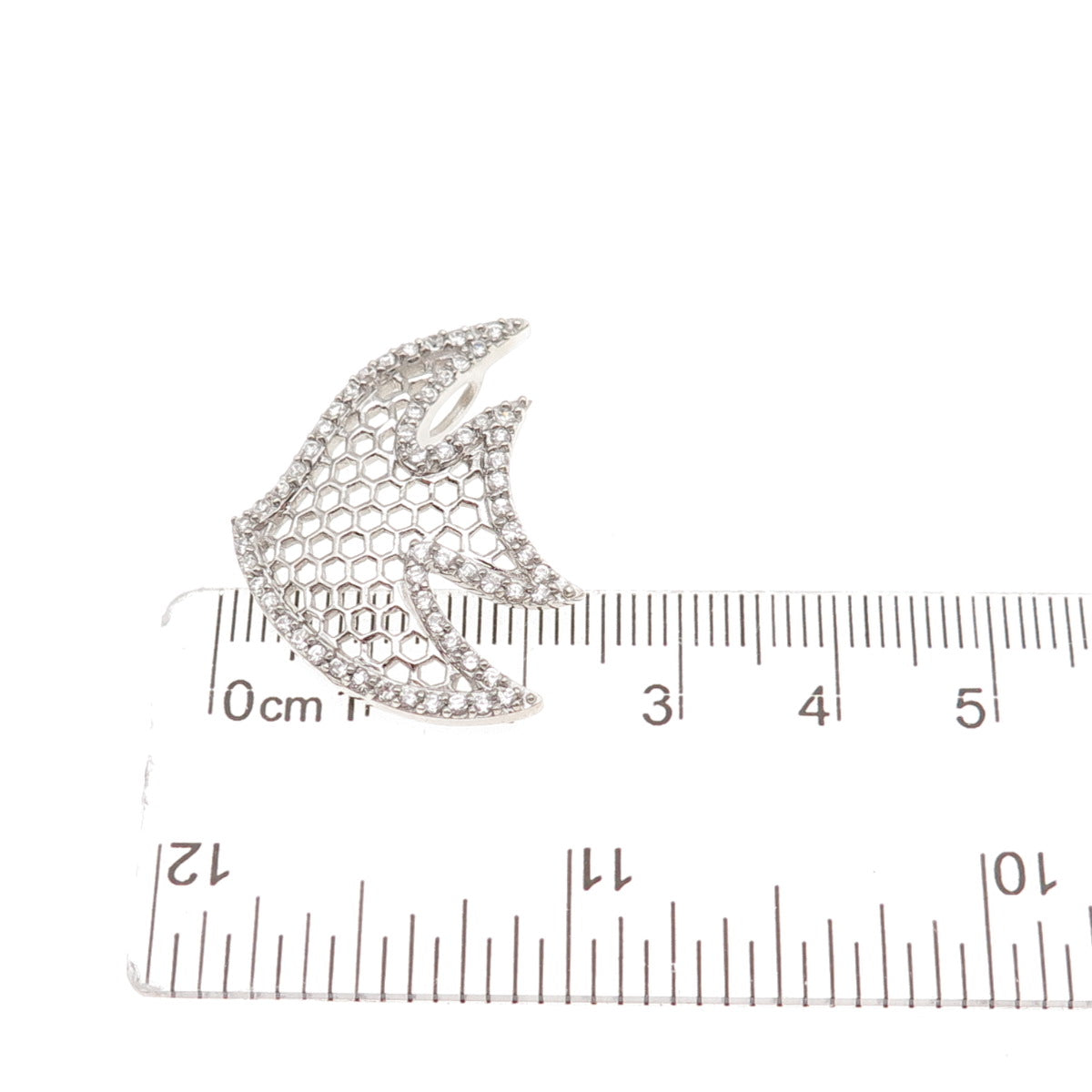 925 Sterling Silver Round-Cut C Z Angelfish Slide Charm Pendant