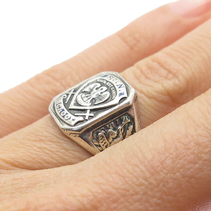 925 Sterling Silver Antique 1947 Enamel Saint Nicholas School Ring Size 6.5