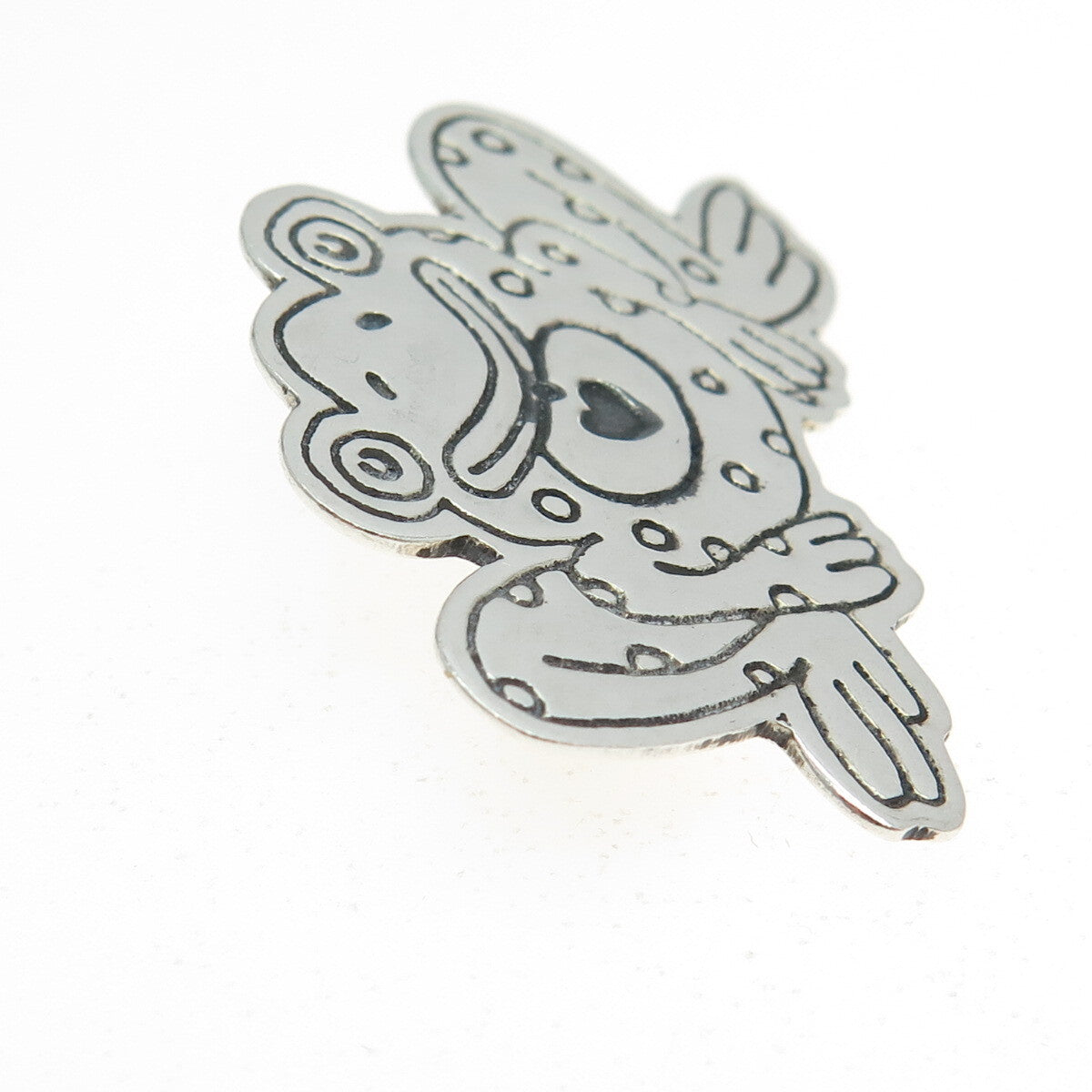 925 Sterling Silver Vintage Mexico Frog Heart Lucky Pin Brooch