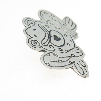 925 Sterling Silver Vintage Mexico Frog Heart Lucky Pin Brooch