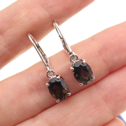 CHUCK CLEMENCY 925 Sterling Silver Real Smoky Quartz Dangle Earrings