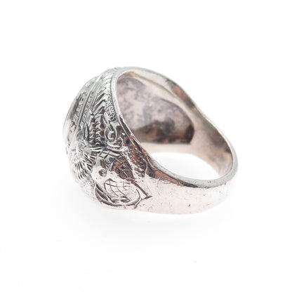 UNCAS 925 Sterling Silver Vintage Red Glass US Marines Signet Ring Size 11