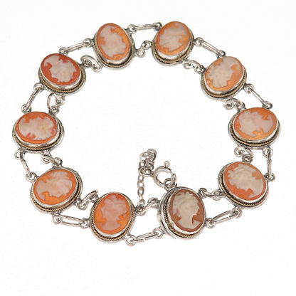 800 Silver Vintage Italy Real MOP Carved Lady Cameo Bracelet 7" (broken lock)