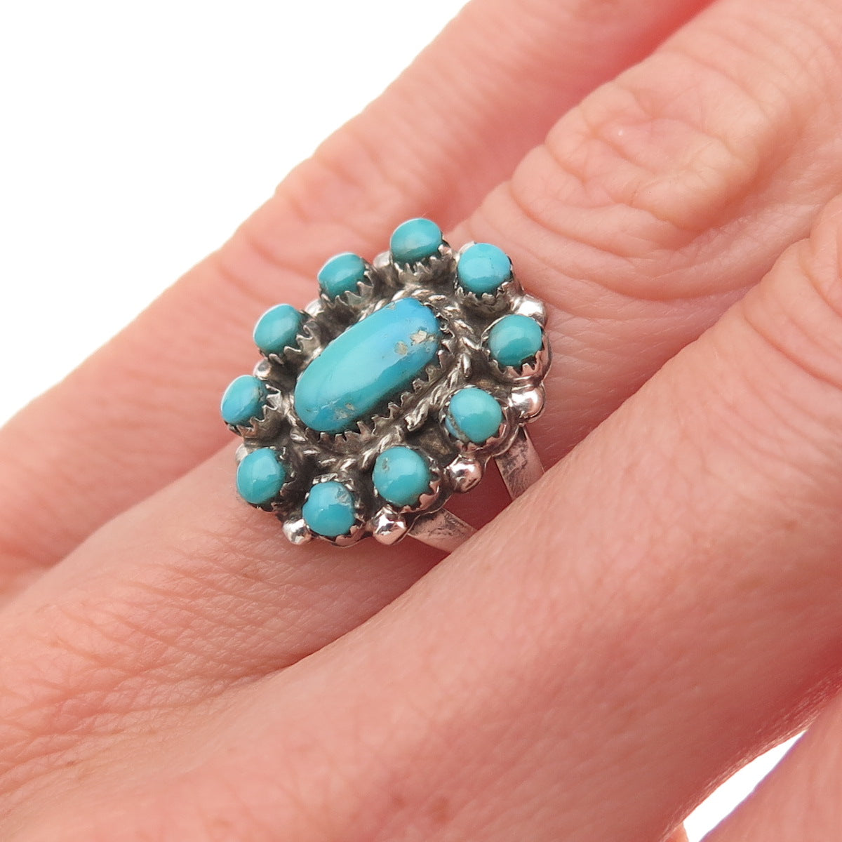 Old Pawn 925 Sterling Silver Vintage Southwestern Bisbee Turquoise Ring Size 4.5