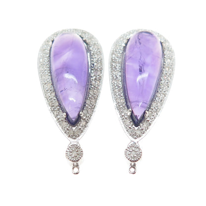 925 Sterling Silver Real Diamond & Amethyst Teardrop Jacket Earrings