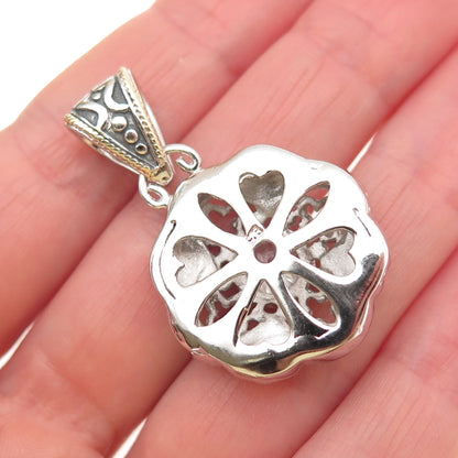 925 Sterling Silver 2-Tone Round-Cut C Z Beaded Cross Charm Pendant
