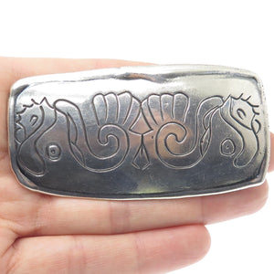 925 Sterling Silver Vintage Engraved Tribal Bird Belt Buckle