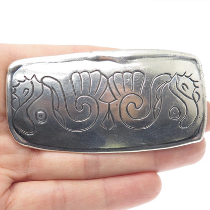 925 Sterling Silver Vintage Engraved Tribal Bird Belt Buckle