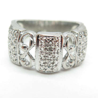ROSS SIMONS 925 Sterling Silver Real White Diamond Accent Ornate Ring Size 7.25