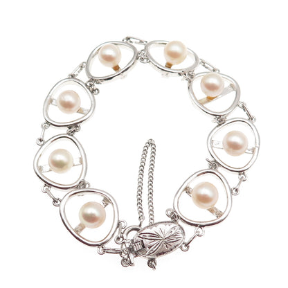 925 Sterling Silver Antique Japan Real Akoya Pearl Bracelet 6.5"