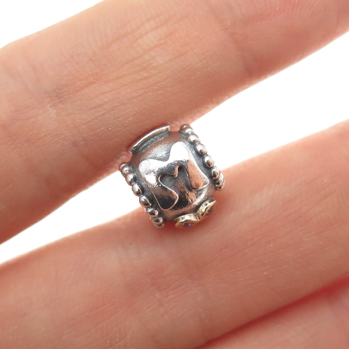 PANDORA 925 Sterling Silver & Gold Swarovski Crystal Mom Slide Bead Charm