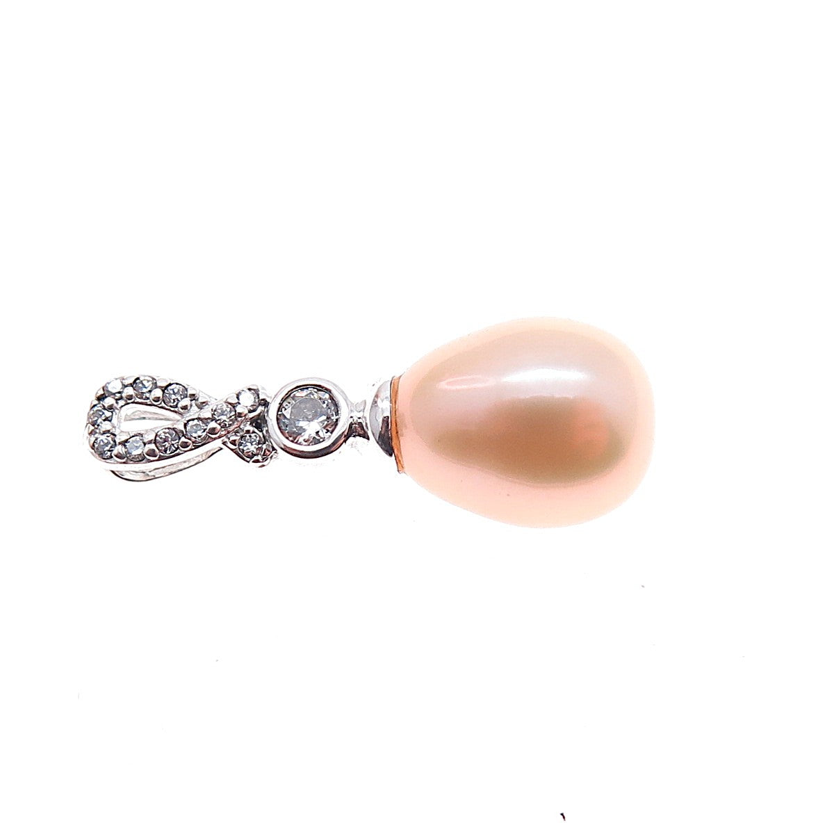 925 Sterling Silver Real Pearl & C Z Mini Slide Charm Pendant
