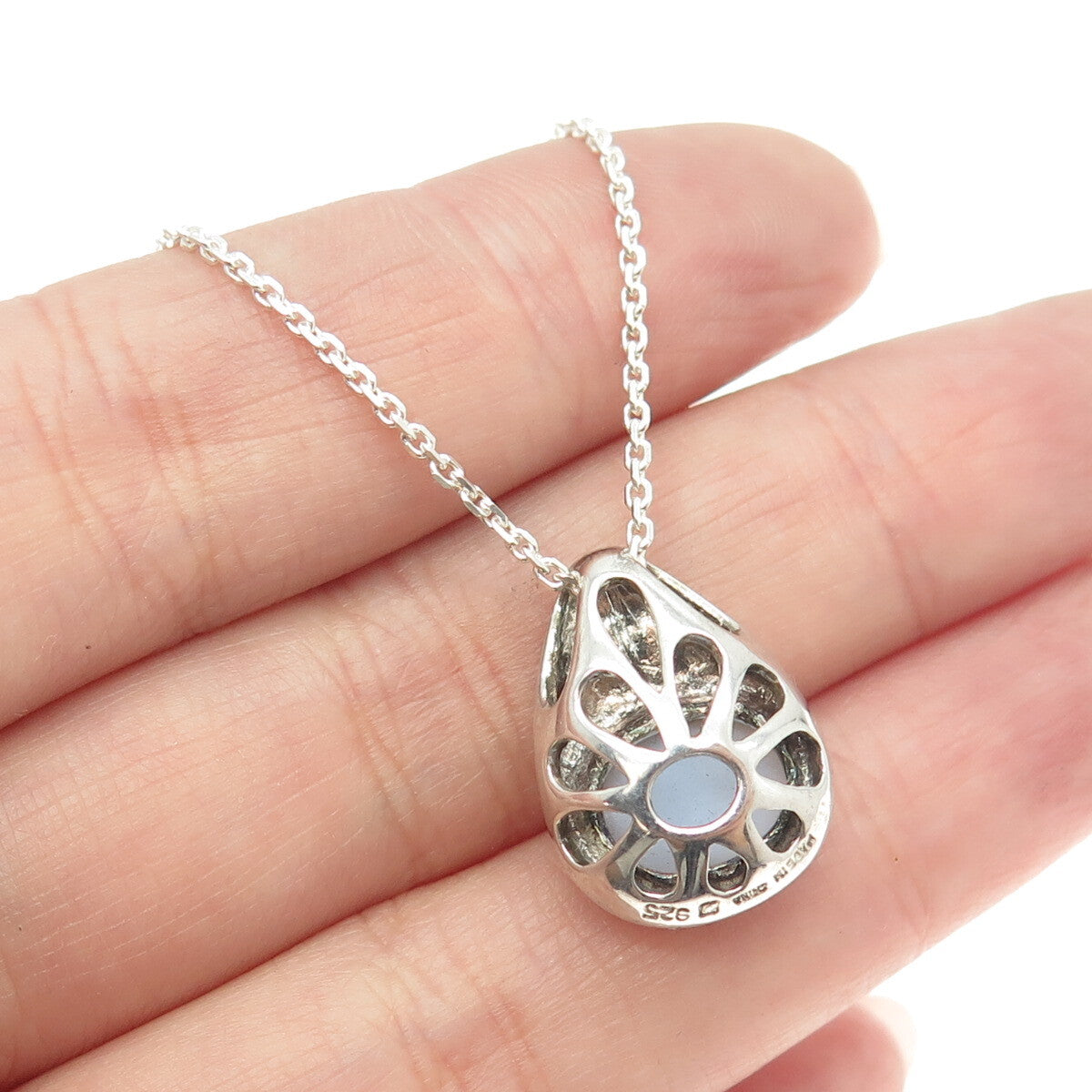 MICHELLE ALBALA 925 Sterling Silver Real Agate Drop Cable Chain Necklace 20"