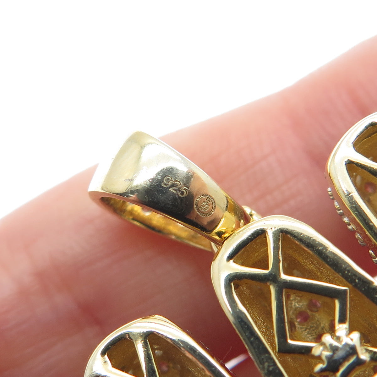 925 Sterling Silver Gold Plated Round-Cut Shaped C Z Letter W Sparkle Pendant