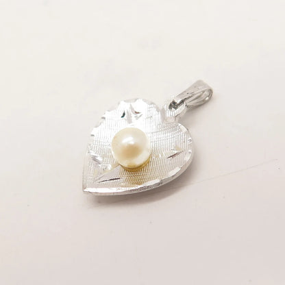 925 Sterling Silver Vintage Theda Real Pearl Heart Pendant