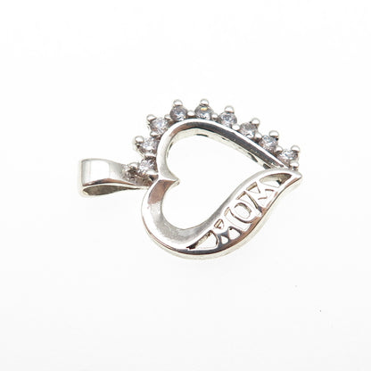 925 Sterling Silver Round-Cut C Z Mom Heart Mini Charm Pendant