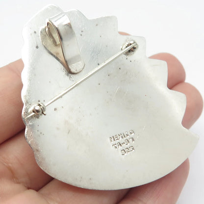 925 Sterling Silver Vintage Mexico Ribbed Modernist Pin Brooch / Pendant